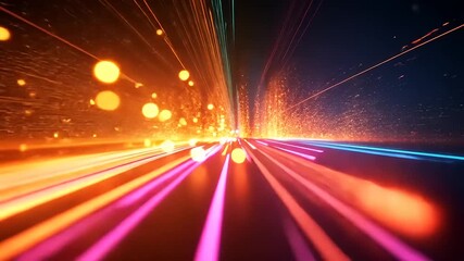 Wall Mural - Vibrant abstract light trails creating a dynamic motion effect with colorful bokeh in the background