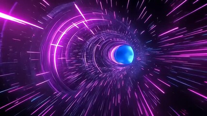 Wall Mural - Vibrant abstract representation of a cosmic tunnel with swirling light trails and a central orb