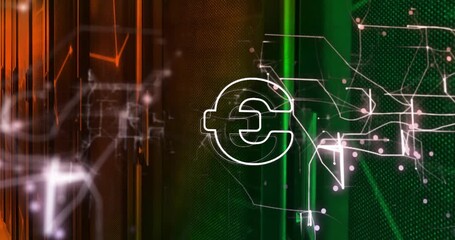 Poster - Panels splitting orange green network pulsing while e logo fading center visualizing connectivity