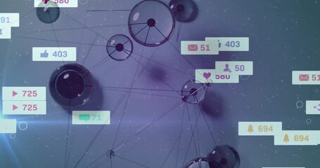 Poster - After drifting 3D network spinning while badges appearing and updating counts to show engagement