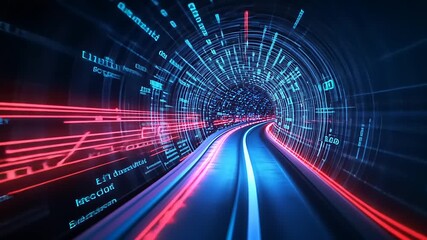 Wall Mural - futuristic digital tunnel with dynamic light trails representing data flow and technology integratio