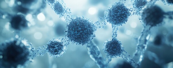 Aufkleber - A detailed view of interconnected spherical structures in a blue toned microscopic arrangement image