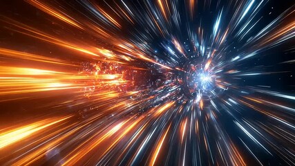 Wall Mural - Dynamic burst of light and energy in a cosmic setting, illustrating a warp speed travel effect