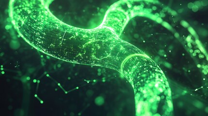 Aufkleber - A glowing green interconnected network structure with abstract particle connections and dark background