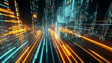 Wall Mural - abstract digital landscape with glowing lines representing data flow in a futuristic city environmen