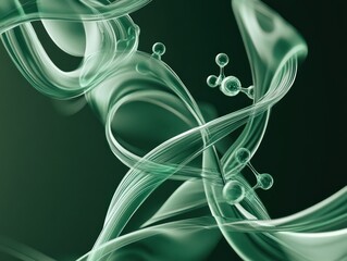 Aufkleber - Abstract green rendering featuring swirling shapes and molecular structures on a dark background