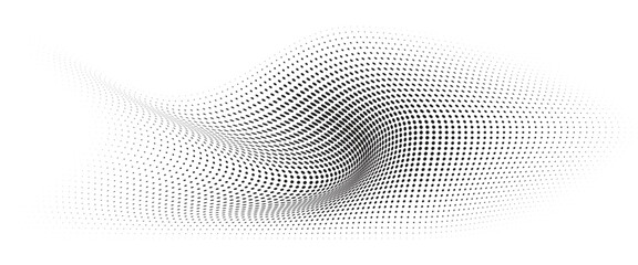 Poster - flowing wave dot halftone pattern: curve gradient shape on transparent background. suitable for ai, 