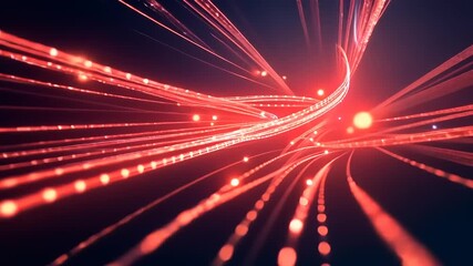 Wall Mural - Abstract light trails in vibrant red and blue colors create a dynamic motion effect in a digital space