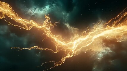 Wall Mural - Dynamic burst of golden lightning illuminating a cosmic nebula, creating a vibrant celestial scene