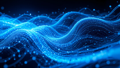 Poster - Stunning digital waves of connected data flow with vibrant blue light and abstract futuristic design