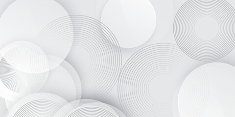 Poster - White geometric abstract background overlap layer on bright space with lines effect decoration. Modern graphic design element circles style concept for banner, modern vector arts