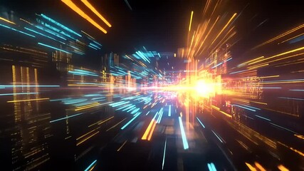 Wall Mural - Abstract motion blur of colorful lights representing speed and technology in a futuristic cityscape