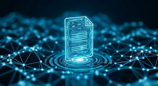 Digital document concept with circuit board design representing data security