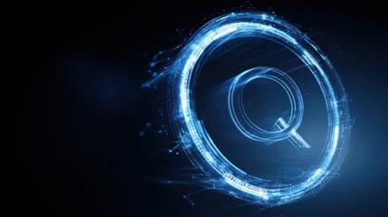 Poster - A striking blue light formed in the shape of a q symbolizing quantum inflation concepts and theoretical visualization