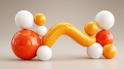 Poster - Group of three orange and white spheres creating a unique composition in a playful arrangement of colors and shapes