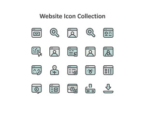 Fototapete - A collection of twenty website and application icons arranged in a grid on a white background