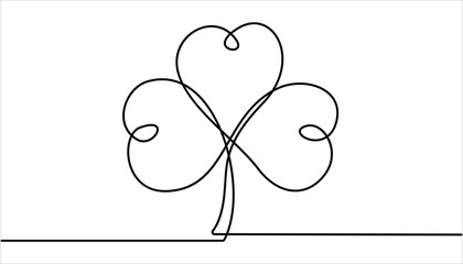 Poster - Three leaves clover in one continuous line drawing vector illustration. Pro vector, Continuous linear drawing of clover leaves. Pro vector, Continuous one line drawing of four leaf clovers.
