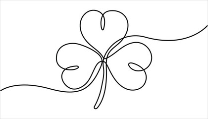 Poster - Three leaves clover in one continuous line drawing vector illustration. Pro vector, Continuous linear drawing of clover leaves. Pro vector, Continuous one line drawing of four leaf clovers.