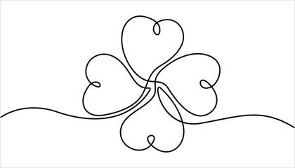 Poster - Three leaves clover in one continuous line drawing vector illustration. Pro vector, Continuous linear drawing of clover leaves. Pro vector, Continuous one line drawing of four leaf clovers.
