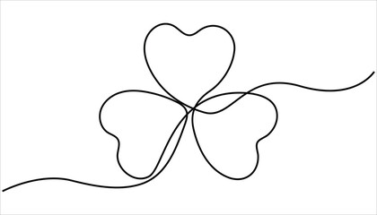 Poster - Three leaves clover in one continuous line drawing vector illustration. Pro vector, Continuous linear drawing of clover leaves. Pro vector, Continuous one line drawing of four leaf clovers.