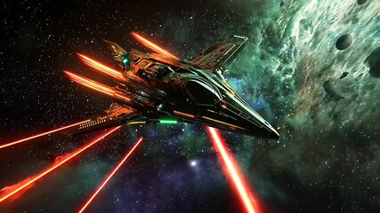 Wall Mural - Futuristic spacecraft soaring through a vibrant galaxy with colorful nebulae and stars in the background