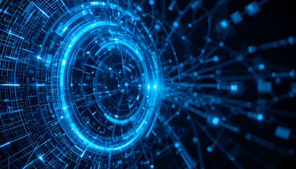 Poster - Futuristic digital technology abstract with glowing blue light and network connections