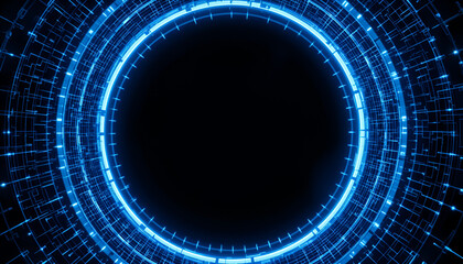 Poster - Futuristic glowing blue digital technology circle with data connection and modern design