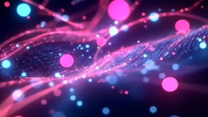 Wall Mural - Abstract digital wave pattern with glowing particles in vibrant colors creating a dynamic background