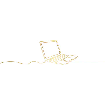 Golden Laptop Outline on Transparent Backdrop for Modern Technology and Design Projects