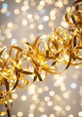 Poster - Elegant golden ribbon on bokeh background, festive season and celebration style