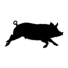 Poster - Silhouette depiction of a pig in motion, showcasing its dynamic posture and distinct physical features clearly