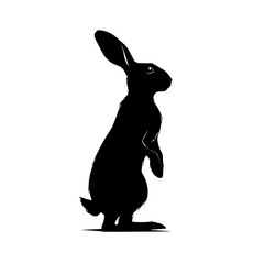 Poster - Silhouette of a rabbit standing upright with long ears and a fluffy tail in a minimalist design style