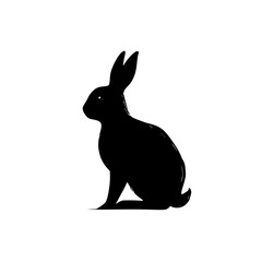 Poster - Silhouette of a rabbit sitting upright with long ears and a short tail on a white background showing detail