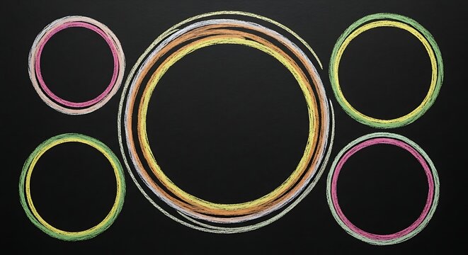 Vibrant chalk circles on blackboard creating visual interest and space for text