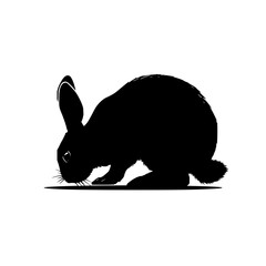 Poster - Silhouette of a rabbit with long ears crouching down as if it is about to eat or sniff the ground below