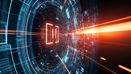 Wall Mural - Futuristic digital tunnel with glowing lines and data streams, symbolizing technology and innovation