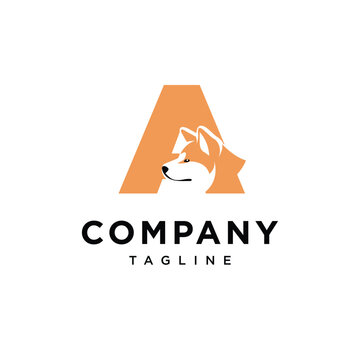 Letter A Akita Dog Logo Icon vector