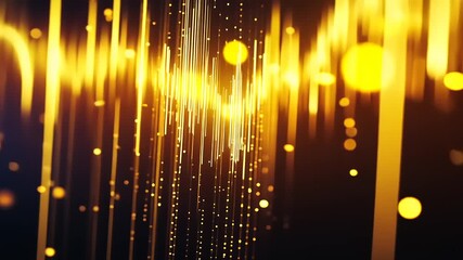 Wall Mural - Vibrant abstract visualization of sound waves with golden particles creating a dynamic atmosphere