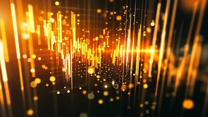 Wall Mural - Abstract golden light streaks and particles creating a dynamic visual effect in a dark background
