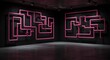 © BRNSN - Empty room with Pink pipe maze on a black wall. Glamour indastrial background