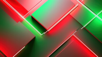 Aufkleber - Bright red and green neon intersecting lines forming abstract 3D typography, clean and simple geometric style, showcasing minimalistic modern design isolated on a white background