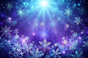 Poster - Magical winter wonderland with falling snowflakes and radiant blue light rays