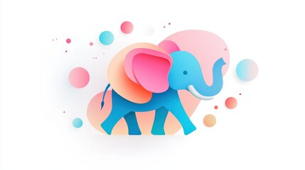 Poster - Soft gradient 3D vector elephant, clean and modern design, simple form with smooth shading, stock illustration perfect for branding and empty space for copy or logo placement