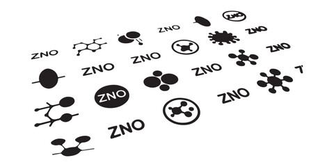 Poster - A white background filled with black zno text and molecule like structures in a scattered arrangement