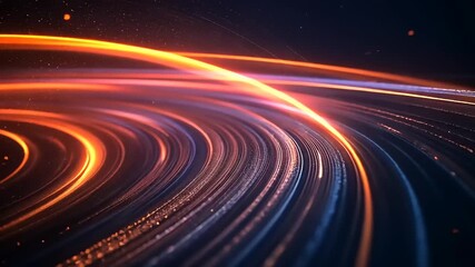 Wall Mural - Abstract vibrant light trails creating a dynamic flow, set against a dark background with glowing particles