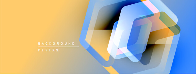 Fototapete - Abstract geometric design. Overlapping hexagons create dynamic visual effect. Warm yellow blends into cool blue gradients. Modern background texture.