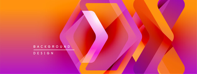 Fototapete - Abstract geometric shapes overlap vibrant orange, pink gradients. Modern design suitable banner, header, presentation visuals.