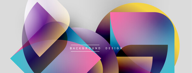 Aufkleber - Abstract colorful shapes overlap, creating dynamic visual effect. Gradient hues blend, forming modern background design. Light shadows add depth.