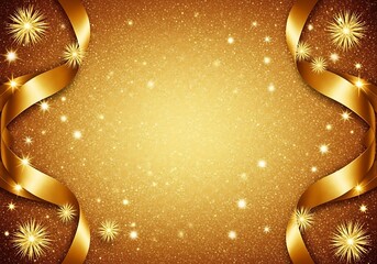 Poster - Elegant gold ribbon and sparkling stars on a glittery golden gradient background