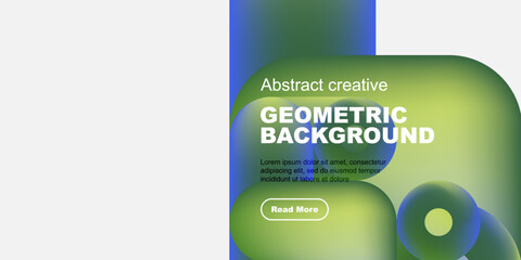 Fototapete - Modern design features vibrant geometric shapes, text overlay, button. Minimalist aesthetic, suitable for digital presentations.